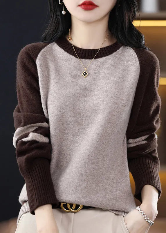 French Black Striped Patchwork Cashmere Knit Sweater Fall
