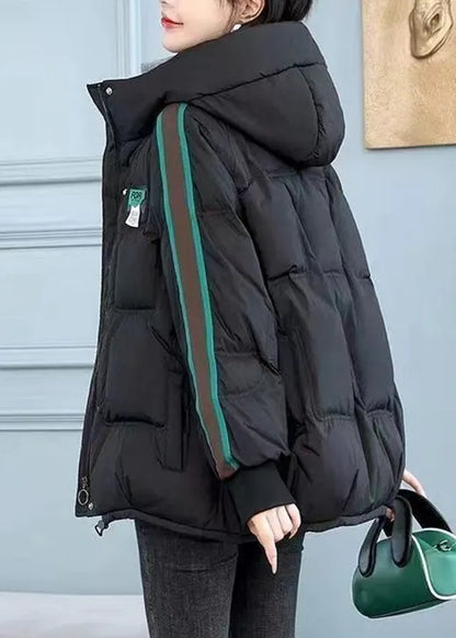 Green Zip Up Pockets Fine Cotton Filled Hooded Jackets Winter