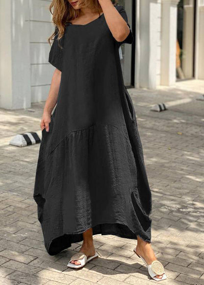 White O Neck Patchwork Cotton Long Dress Summer