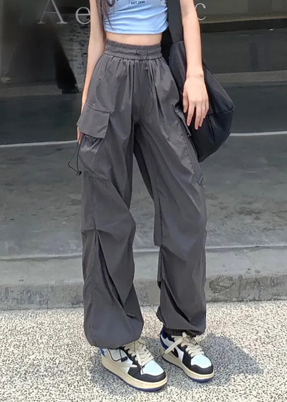 Pink Drawstring Pockets Beam Pants Summer