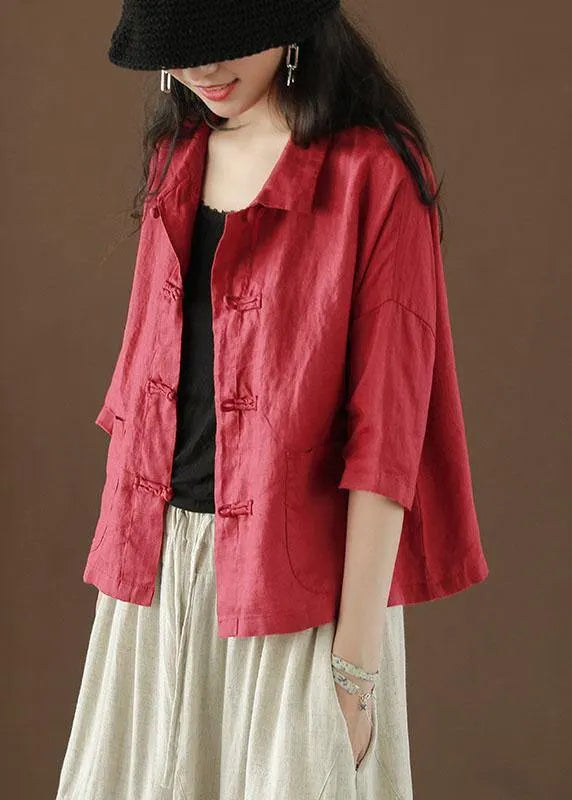 Green Peter Pan Collar Pockets Summer Linen Top