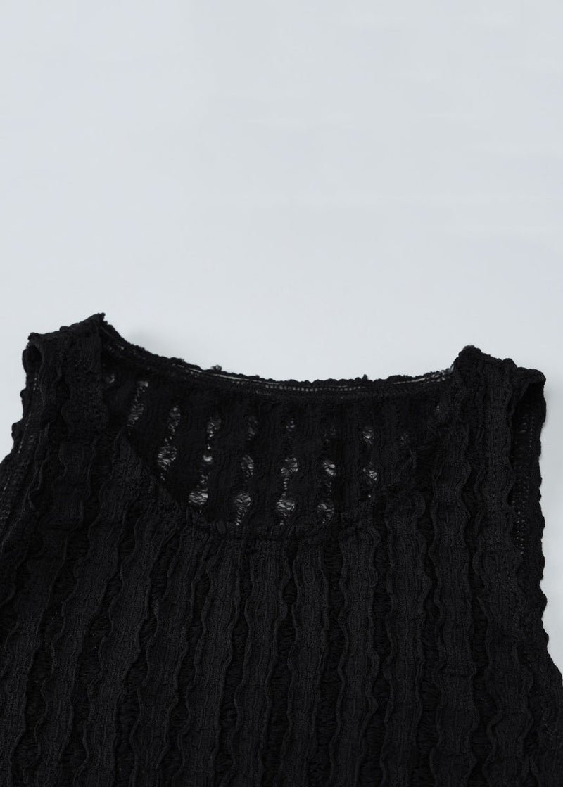 Slim Fit Black O Neck Hollow Out Knit Tanks Sleeveless