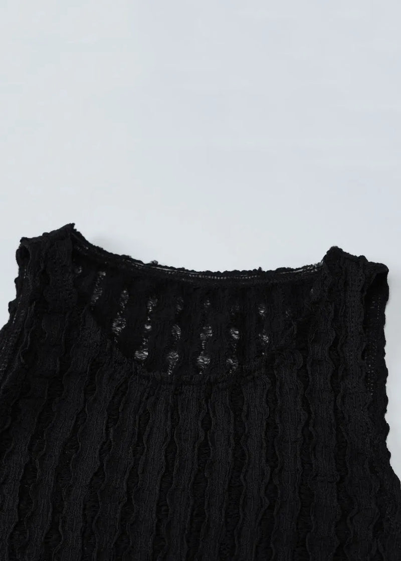Slim Fit Black O Neck Hollow Out Knit Tanks Sleeveless