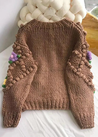 Brown Button Cozy Patchwork Cotton Knit Coats Winter