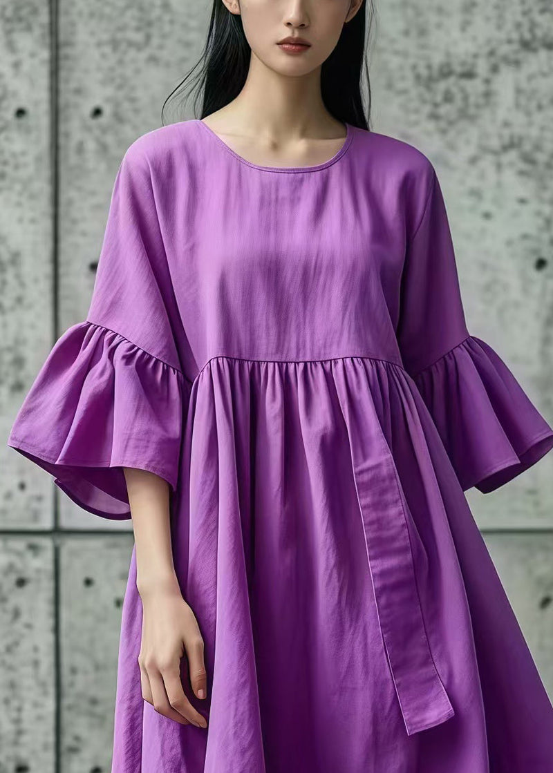 Purple Oversized Cotton Day Dress Flare Sleeve