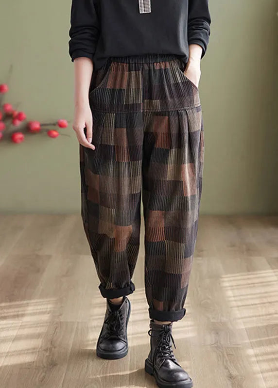 Plaid Patchwork High Waist Denim Harem Pants Summer