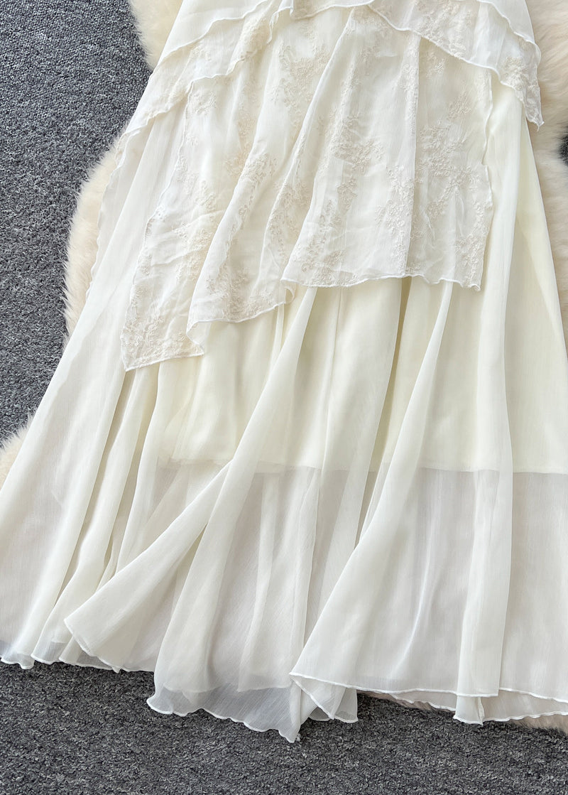 White Patchwork Lace Spaghetti Strap Dress Summer