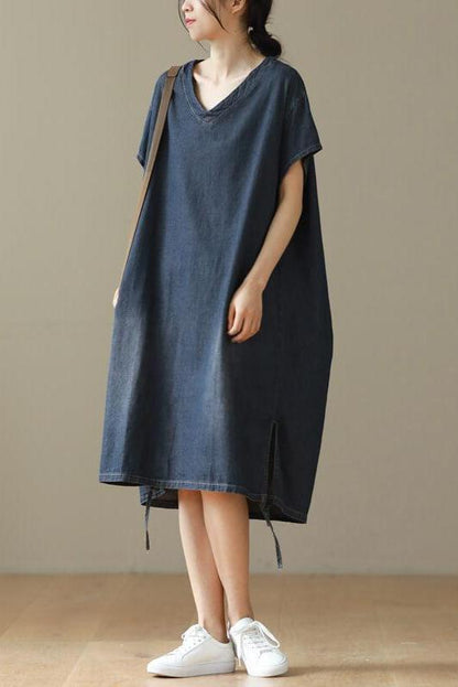 V-neck Lace-up Midi Short Sleeve Dress