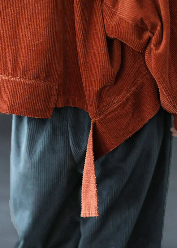 Caramel Pockets Button Asymmetrical Design Fall Corduroy Coat