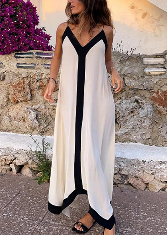 White V Neck Cotton Spaghetti Strap Dress Summer