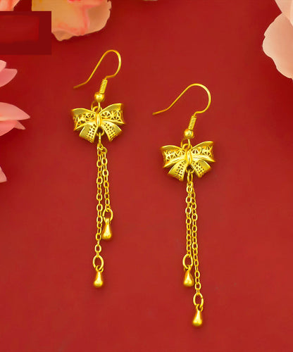 Gold Sterling Silver Overgild Bow Tassel Drop Earrings