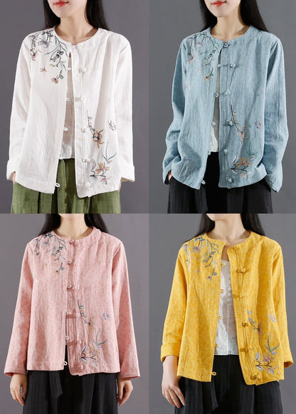 Yellow Embroideried Button Patchwork Cotton Coats Fall