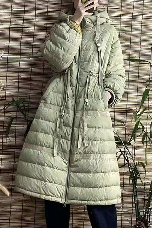 - Winter Hooded Long Down Jacket With White Duck Down