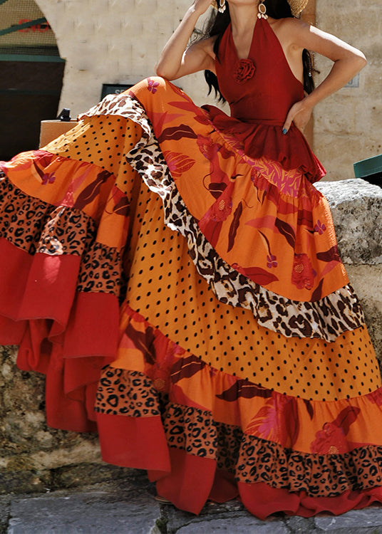 Print Elastic Waist Patchwork Cotton Exra Large Hem Skirts Summer