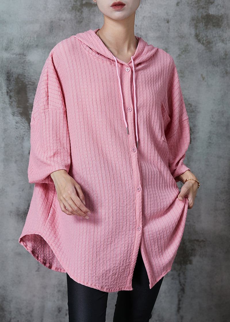 Pink Oversized Striped Cotton Blouses Summer