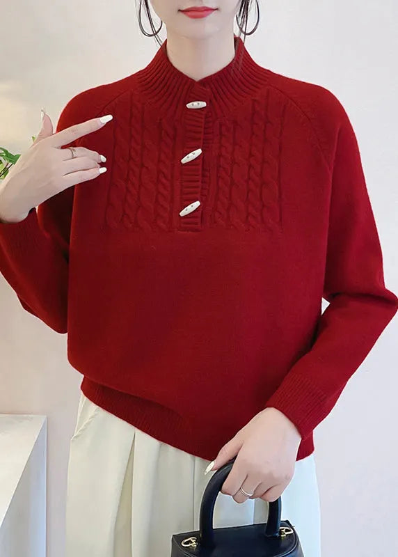 Art Grey Button Thick Knit Sweater Fall
