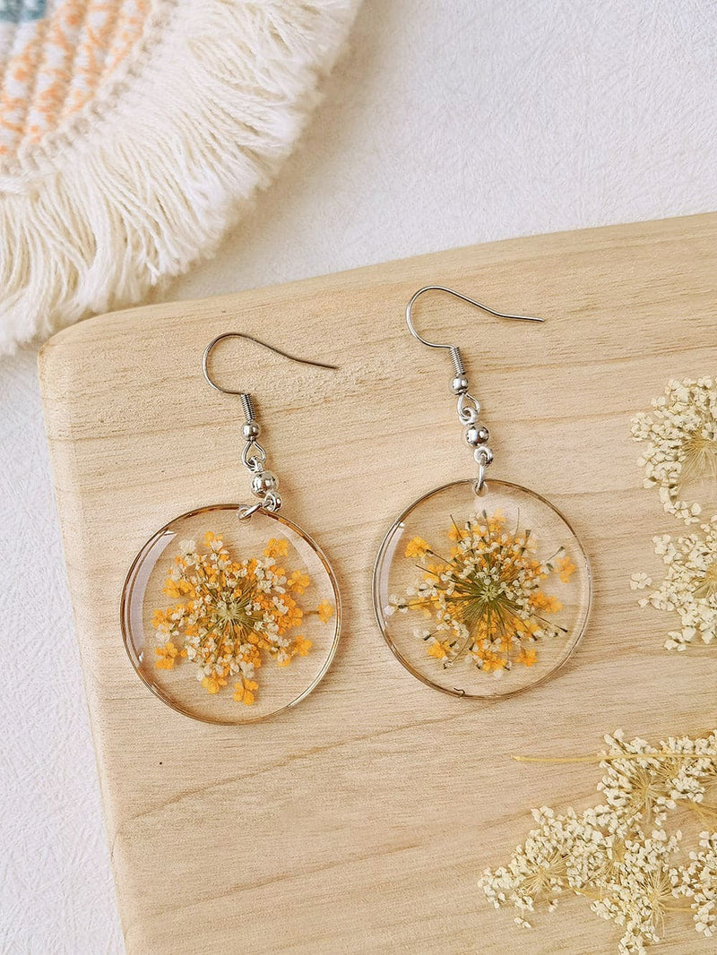 Forget Me Not Queen Annelace Resin Pressed Flower Earrings