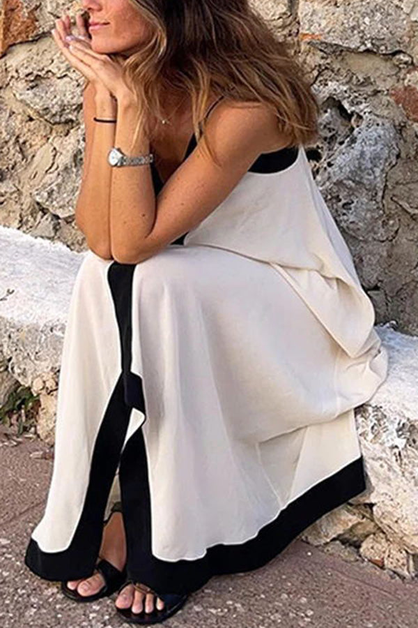 Traveling the Horizon Satin Colorblock Strap Loose Maxi Dress