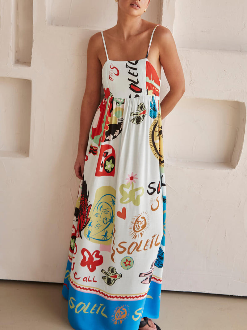 Sensation Refined Satin Unique Print Maxi Dress