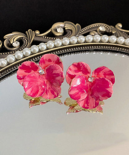 Pink Metal Zircon Stud Earrings