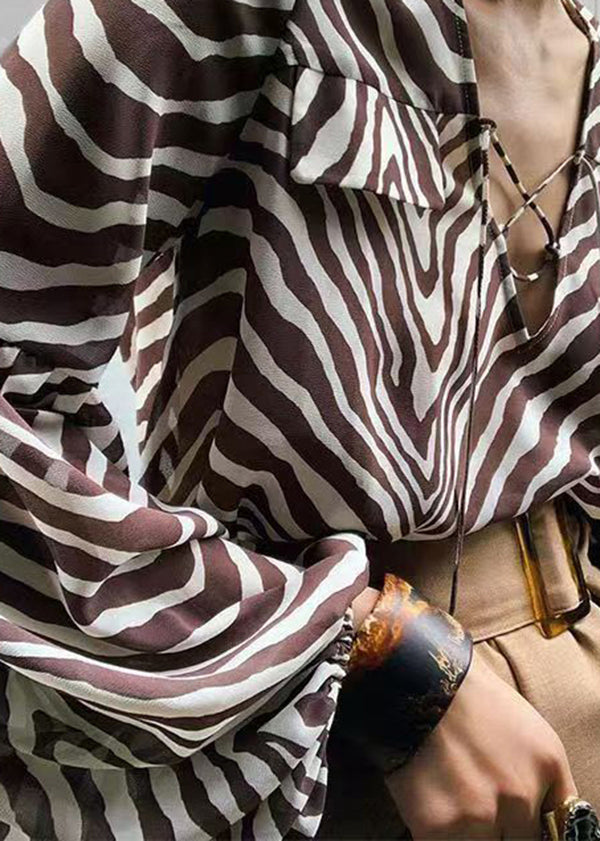 Striped Printed Long Sleeved Lace Up Shirt