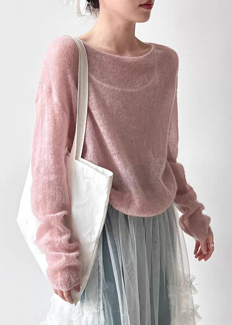 Pink O-neck Ma Hai Mao Knit Top Spring