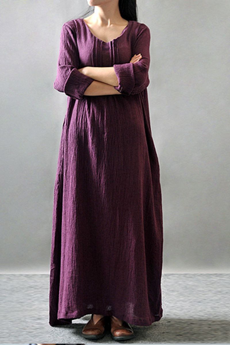 Purple/black/orange Maxi Linen Dresses