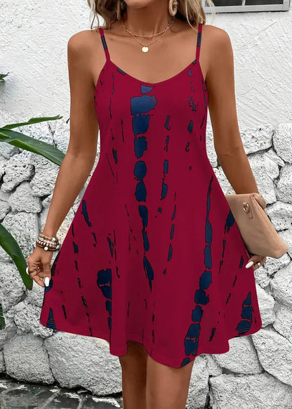 Apricot Print Cotton Spaghetti Strap Dresses Summer