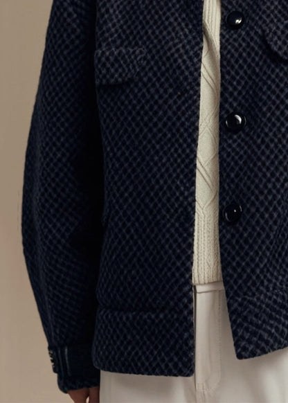 French Black O Neck Button Coat Winter