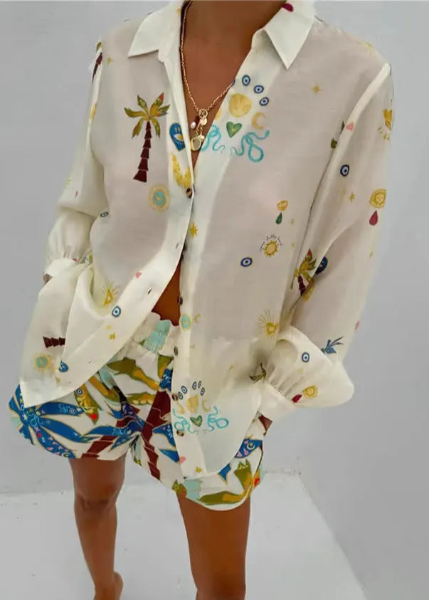 Apricot Long Sleeve Top and Shorts 2 Piece Outfit