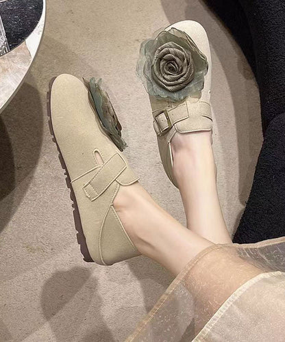 Khaki Faux Leather Soft Splicing Flat Shoes for