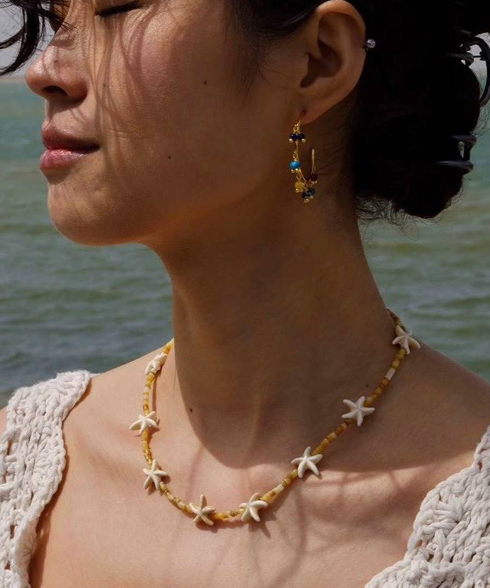Yellow Sterling Silver Alloy Beading Five Pointed Star Gratuated Bead Necklace
