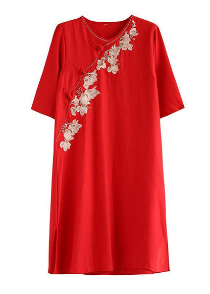 Diy Embroidery Chinese Button Linen Cotton Outfit Sleeve White Dresses