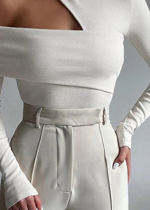 Style White One Shoulder Hollow Out Knit Top Spring