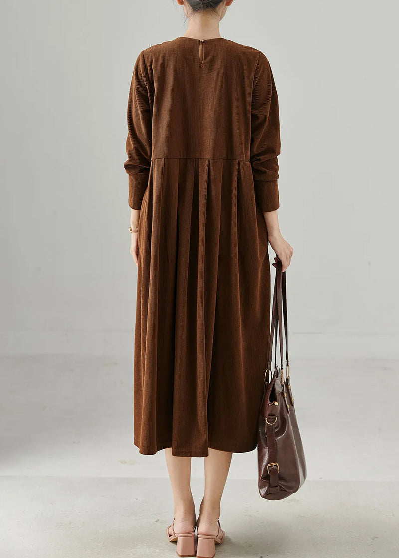 Chocolate Oversized Corduroy Maxi Dresses Fall