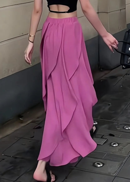 Organic Purple Ruffled Patchwork Elastic Waist Maxi Skirt Summer