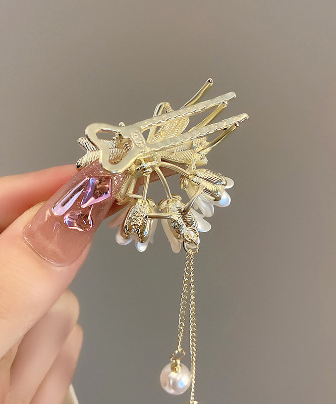 Classy White Alloy Zircon Pearl Lily of the Valley Tassel Hairpin