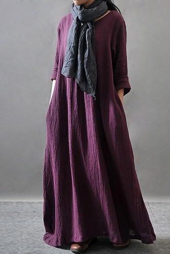 Purple/black/orange Maxi Linen Dresses