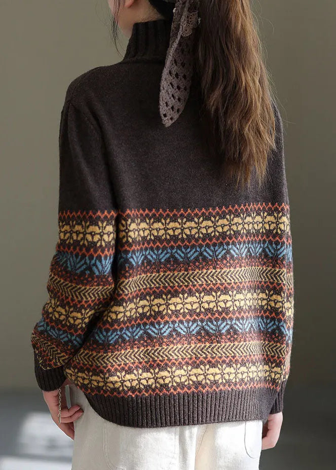 Fine Chocolate Turtle Neck Thick Knit Top Winter