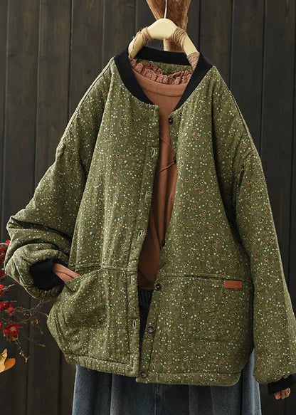 Coffee Pockets Print Fine Cotton Filled Coat Spring