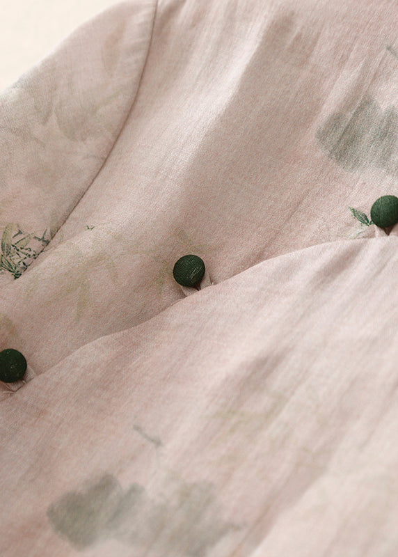 Versatile Pink Stand Collar Print Cotton Shirts Summer
