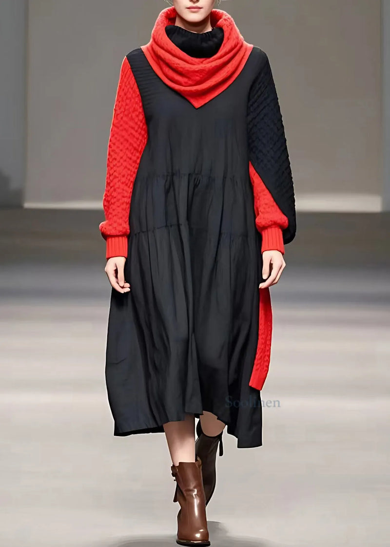 Colorblock Patchwork Maxi Dresses Fall