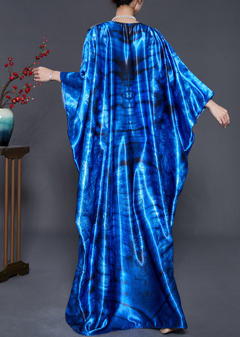 Blue Sequins Tie Dye Silk Holiday Dress Summer