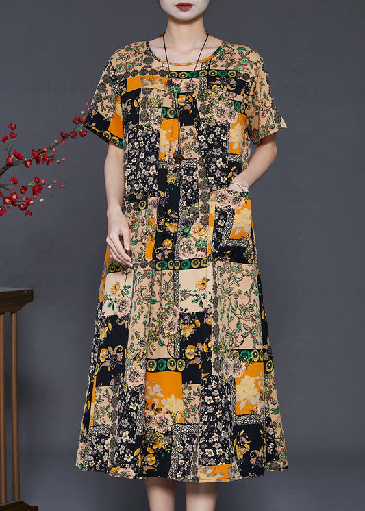 Boutique Khaki Oversized Print Chiffon Holiday Dress Summer