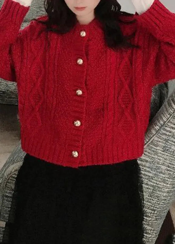 Boutique Beige O-neck Button Cable Knit Cardigan Fall