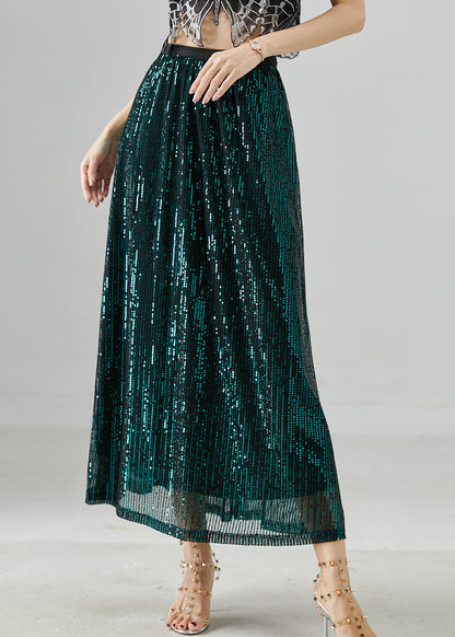 Peacock Green Sequins Silm Fit Holiday Skirts Summer