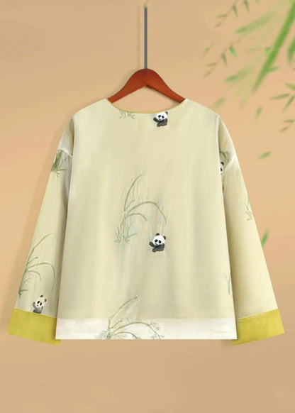 Yellow O-neck Animal Print Silk Coats Fall