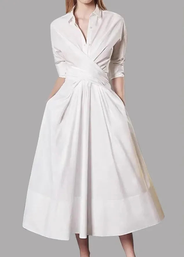 French Rose Peter Pan Collar Lace Up Cotton Dresses Fall