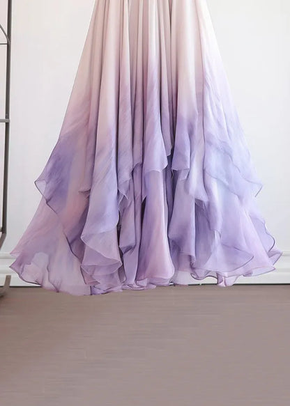 Purple Gradient Color High Waist Chiffon Skirts Summer