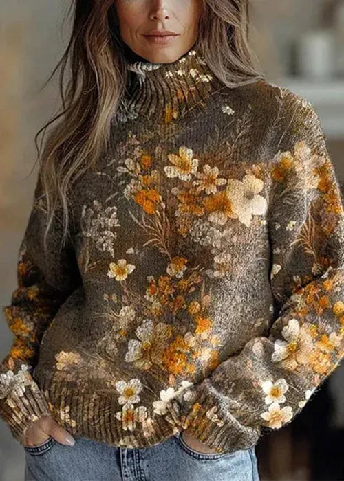 Loose Rose Hign Neck Thick Knit Sweater Tops Winter